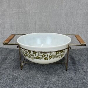 VTG Pyrex Serving Bowl w/ Stand 404 Spring Blossom Crazy Daisy Green 4 Qt RARE